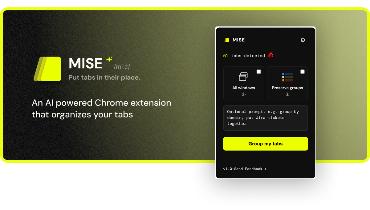 Mise Chrome extension banner
