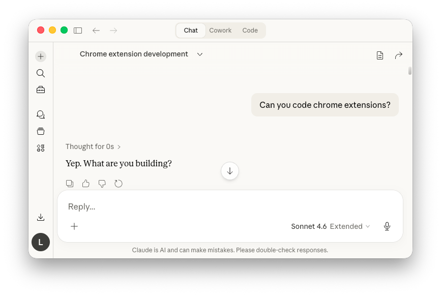 Claude conversation — initial prompt to build a Chrome extension