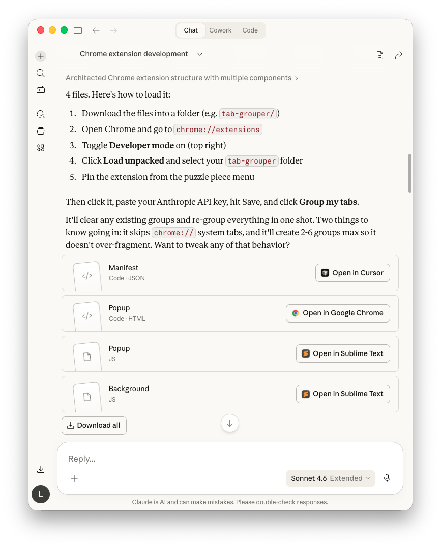 Claude conversation - Chrome extension files
